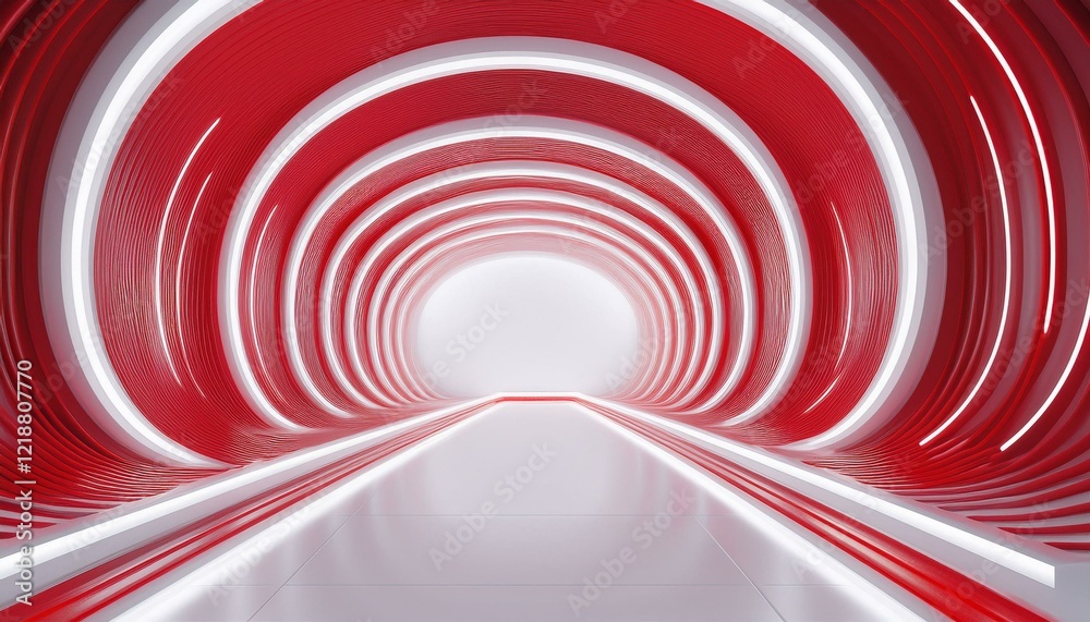 Obraz premium abstract futuristic background with white and red neon lines in a tunnel of light curved walls and white interior design ideal for product presentations or virtual space mockups in 3d rendering