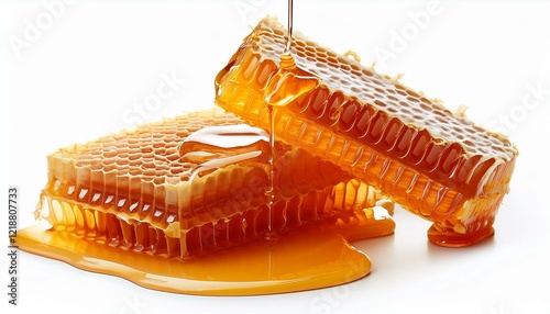 honeycomb dripping with sweet golden honey isolated on white background white background photo