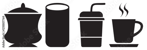 Wallpaper Mural Elegant Tea Cups Water Glasses and Beverages Glass Vector Design Torontodigital.ca