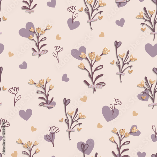 Minimalist Glittering Heart Bliss Seamless Pattern