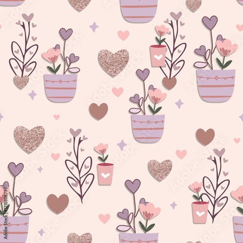 Minimalist Glittering Heart Bliss Seamless Pattern