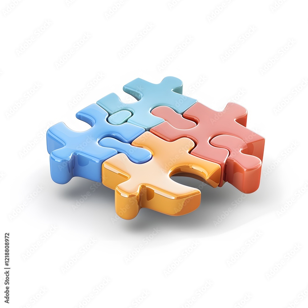 Colorful Puzzle Pieces Merging Together on White Background Colorful Puzzle Pieces Merging Together on White Background