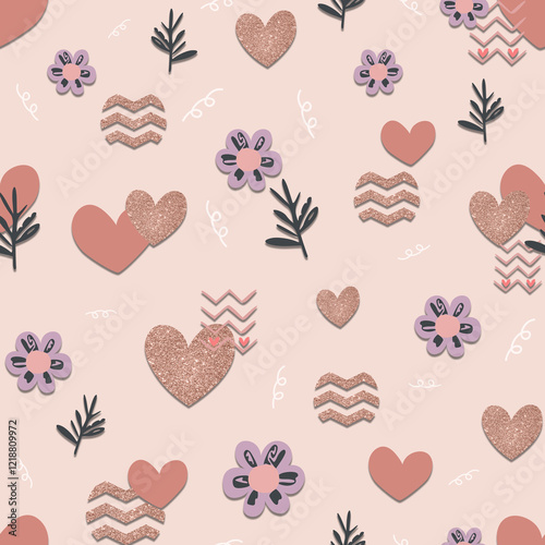 Minimalist Glittering Heart Bliss Seamless Pattern