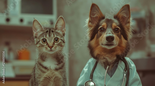 Doctor Dog and Cat in Veterinary Office photo