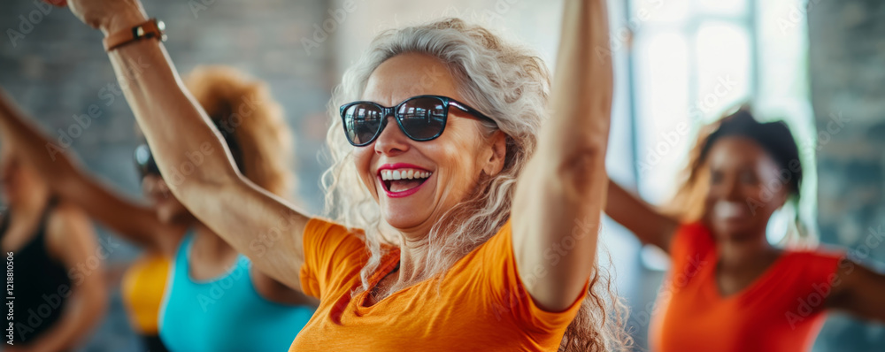 Senior Woman Smiling in Fitness Class Senior Woman Smiling in Fitness Class