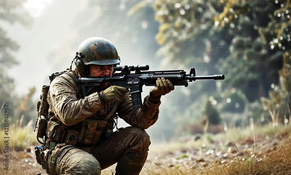army soldier holding a rifle gun in the jungle army soldier holding a rifle gun in the jungle