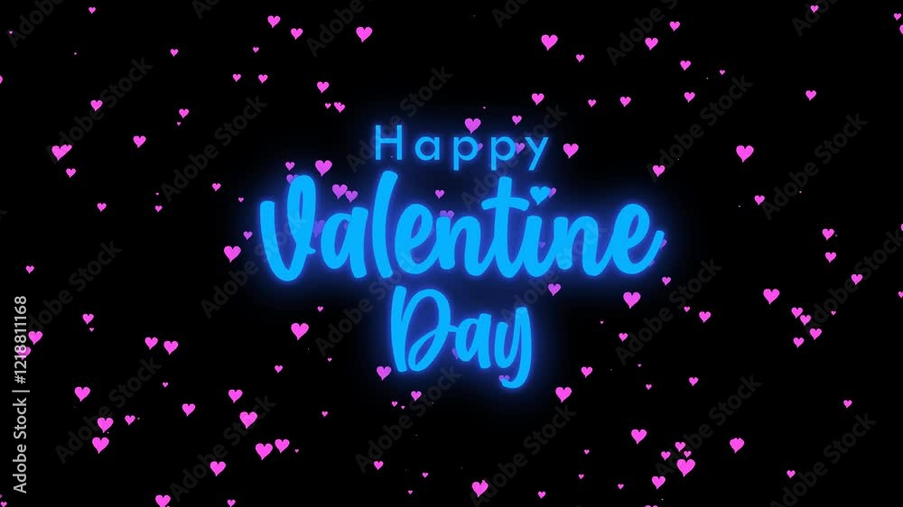 Blue Glow Happy Valentine Day with heart shape background in alpha channel. 4K footage isolated black transparent Blue Glow Happy Valentine Day with heart shape background in alpha channel. 4K footage isolated black transparent