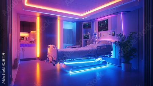 Modern Dental Clinic Interior with Pink Lighting