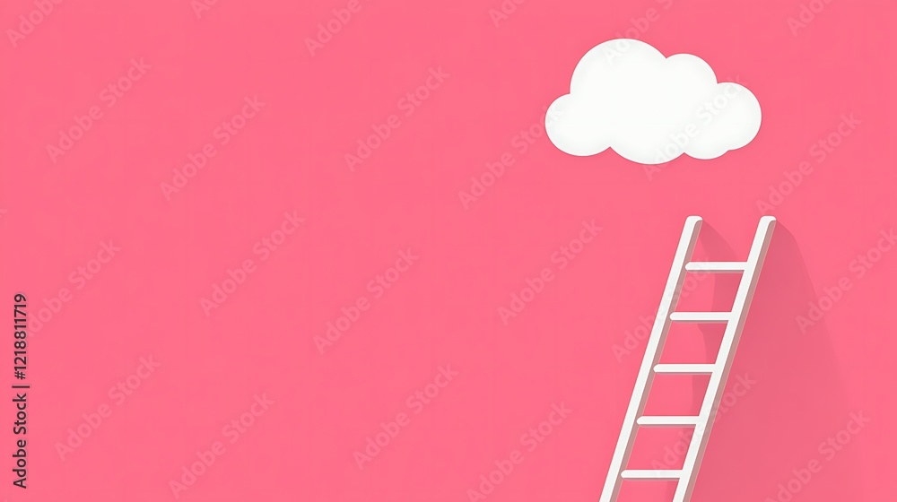 Perfect for motivational themes, this minimalist conceptual ladder features a single stylized cloud on a flat pink background. Perfect for motivational themes, this minimalist conceptual ladder features a single stylized cloud on a flat pink background.