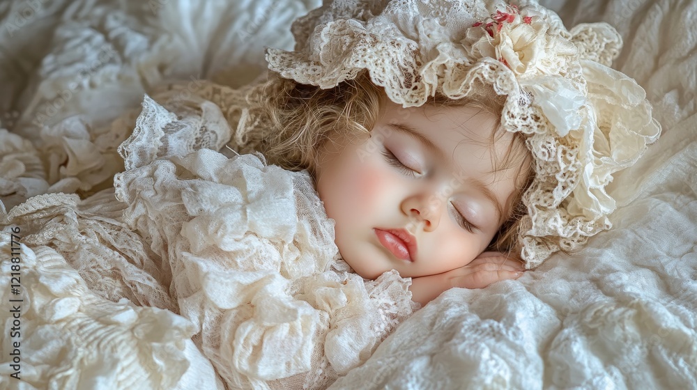 Newborn Baby Sleeping Peacefully on a Woolen Blanket, Wearing Knitted Clothes and Bonnet, Close-Up Studio Portrait of Infants and Childhood Concepts.