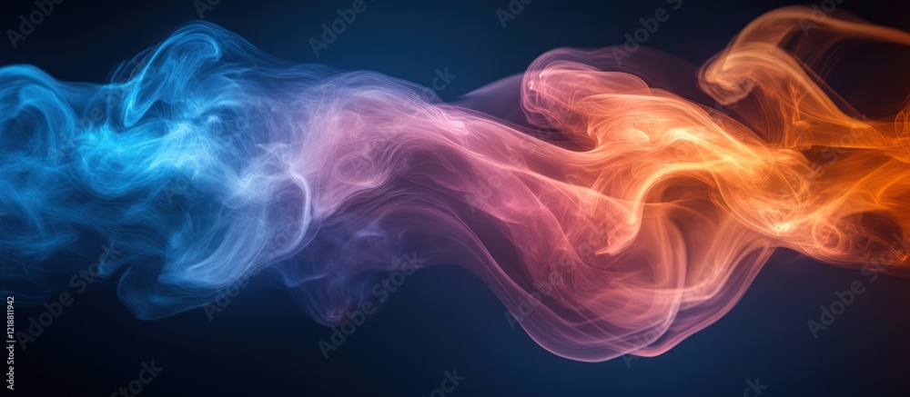 Fototapeta premium Abstract blue-orange smoke swirl, dark background, design element