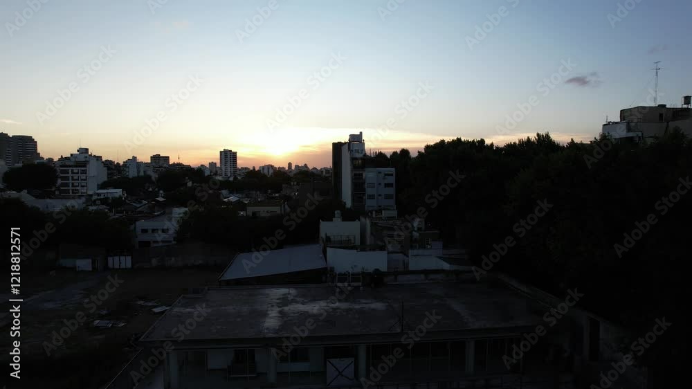 amazing sunset filming with drone moving upwards, buenos aires, argentina amazing sunset filming with drone moving upwards, buenos aires, argentina