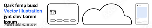 Credit card, cloud icon, and smartphone highlight technology and finance. Ideal for e-commerce, technology integration, online banking, cloud storage, financial technology, mobile banking digital