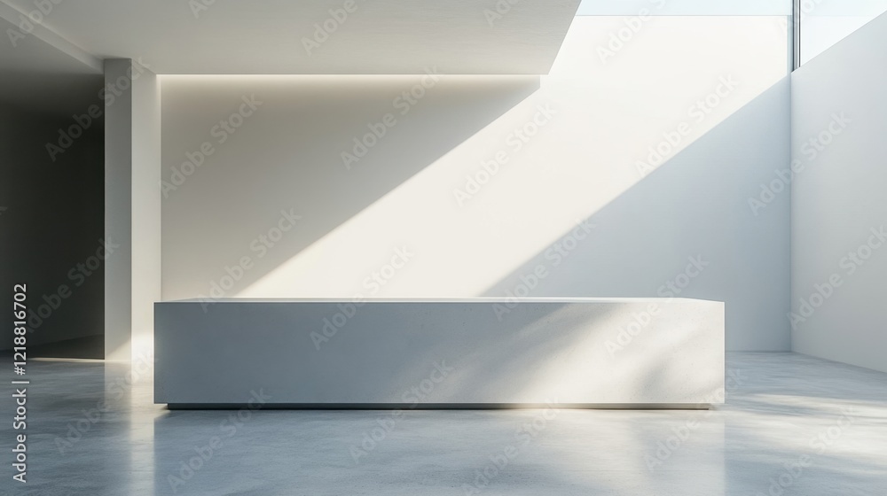 Fototapeta premium Bright and spacious minimalistic kitchen design a calm and airy clutter-free layout Discover the epitome of modern kitchen minimalism with this spacious, light-filled design, featuring a streamlined