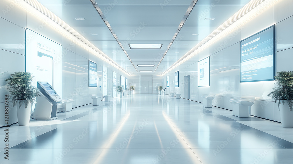 Obraz premium Futuristic White Corridor With Bright Lighting And Minimalist Design