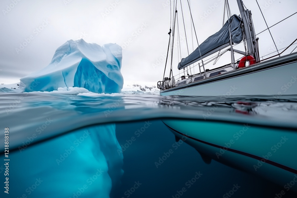 Fototapeta premium Iceberg and a boat