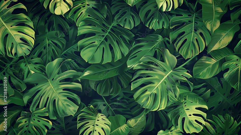 A background of lush tropical leaves. A background of lush tropical leaves.