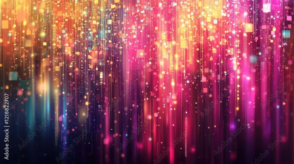 Bright colors and sparkling lights cascade in vertical lines, creating a mesmerizing backdrop that adds energy and excitement to any celebration or event