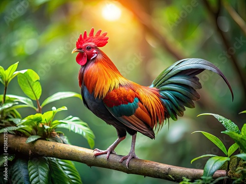 Wallpaper Mural A vibrant Red Junglefowl, Gallus gallus, thrives in its lush green jungle habitat. Torontodigital.ca
