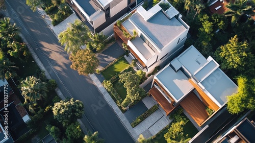 Aerial View of Modern Suburban Houses photo