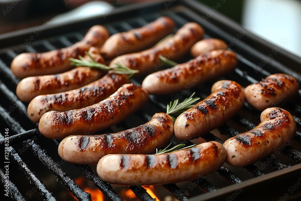 Sausages on a grill, bbq