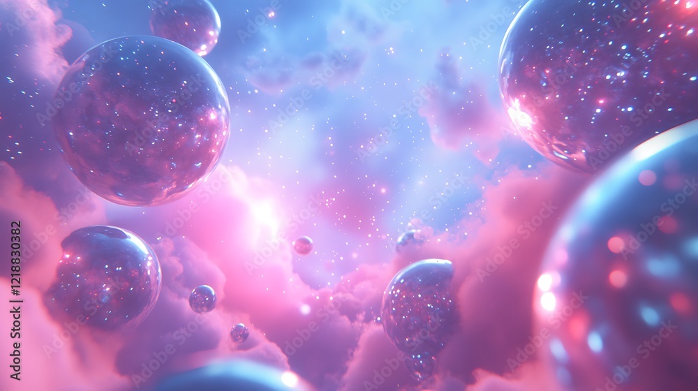 Pink and Blue Celestial Spheres Floating in Clouds Pink and Blue Celestial Spheres Floating in Clouds