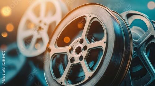 Vintage film reels showcasing classic cinema, cinematic history, celluloid memories, perfect for film enthusiasts, vintage collections, and movie archives.