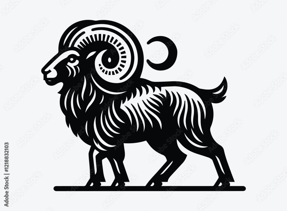 Obraz premium Black Ram Vector Illustration - Symbol of Leadership and Strength