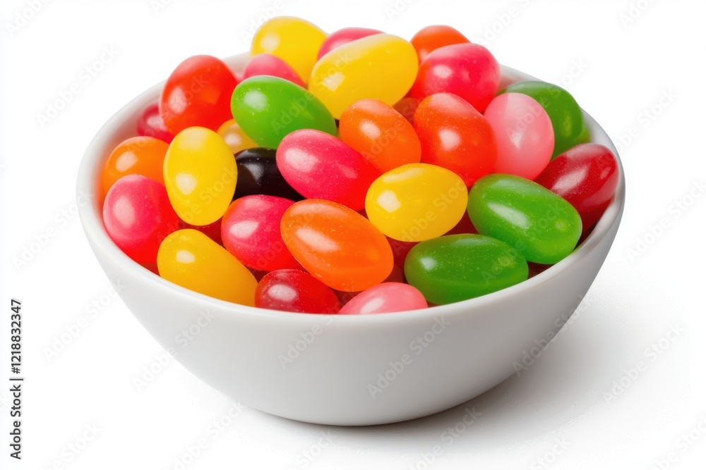 Colorful Jelly Beans in White Bowl on Clean Background Colorful Jelly Beans in White Bowl on Clean Background