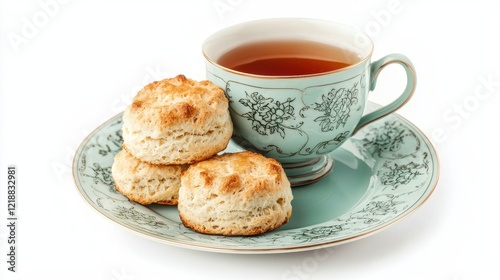 Freshly Baked Scones Served with a Cup of Tea on a Decorative Plate