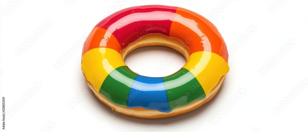 Obraz premium Colorful Doughnut with Glossy Frosting on a White Background