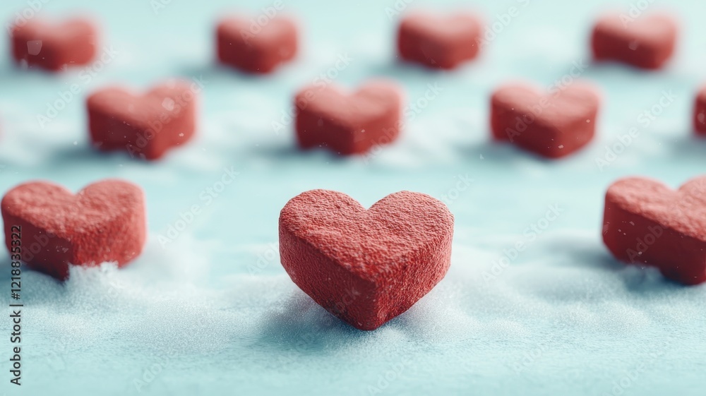 Obraz premium Romantic Red Hearts in Soft Snow Valentine s Day Concept Love Background