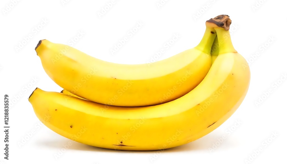 Two ripe yellow bananas stacked on top of each other isolated on white background Two ripe yellow bananas stacked on top of each other isolated on white background