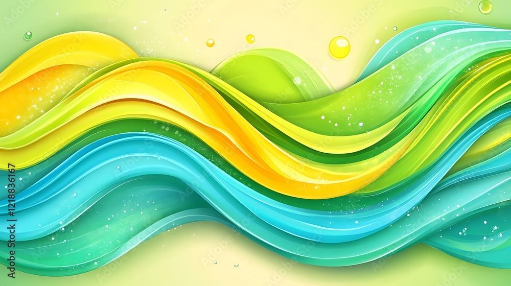 Abstract Wavy Design in Vibrant Yellow Green and Blue Hues Abstract Wavy Design in Vibrant Yellow Green and Blue Hues