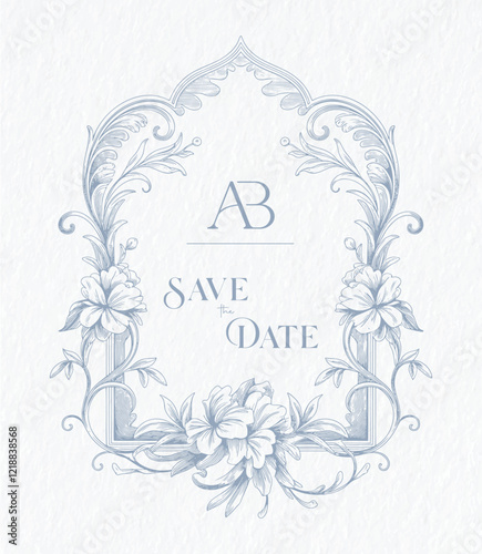 Wedding monogram with AB initials Design. Floral monogram crest design. Vintage elegant wedding crest design.
