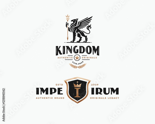 Royal kingdom imperium gold griffin logo template for business company