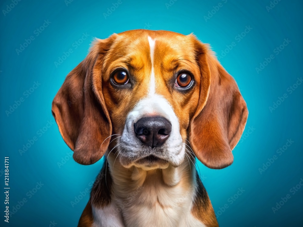 Beagle Portrait, Blue Background, Food Photography Style Beagle Portrait, Blue Background, Food Photography Style