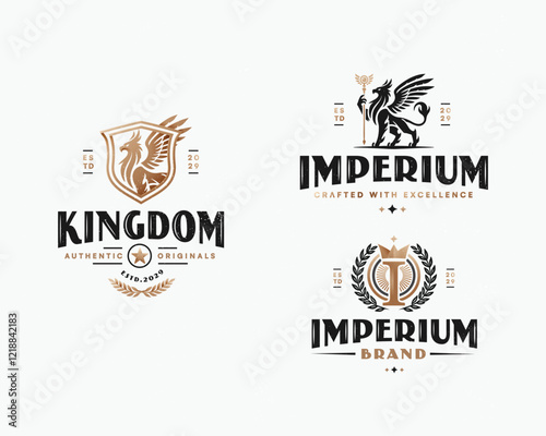 Royal kingdom imperium gold griffin logo template for business company