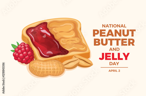 National Peanut Butter and Jelly Day poster vector illustration. Toast with peanut butter and raspberry jam icon vector. Template for background, banner, card, poster. April 2 every year