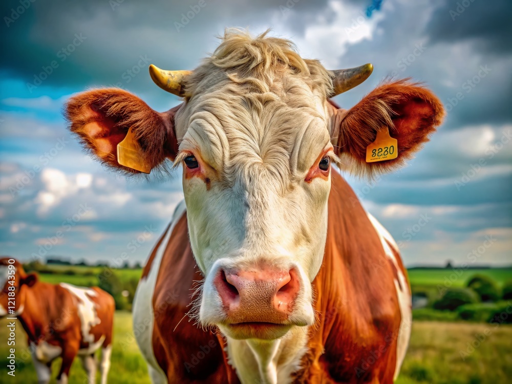Beef Cattle Close-up, Red and White, Copy Space Beef Cattle Close-up, Red and White, Copy Space