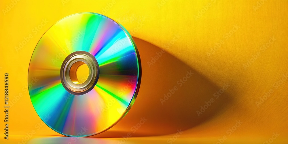 4K Vertical Video Still: Shiny CD on Vibrant Yellow Background - Copy Space Left