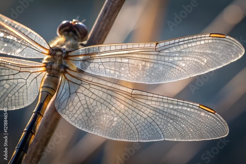 Intricate Dragonfly Wings: A Close-Up of Nature's Delicate Masterpiece, Sparkling in Sunlight.