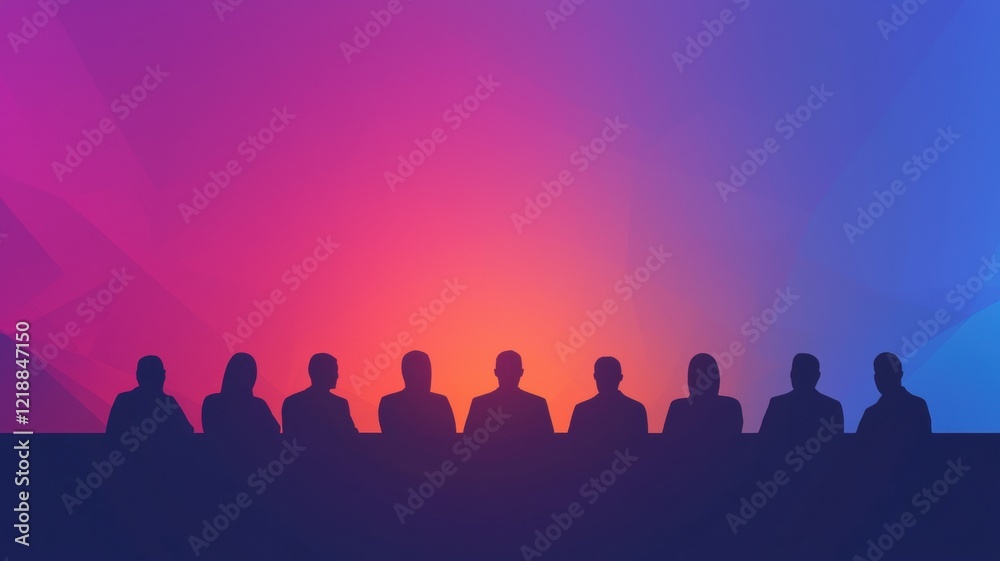 Fototapeta premium Collaborative Teamwork in a Modern Workspace with Vibrant Gradient Background