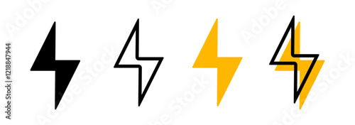 Set Thunder icon  flash electric Charge, Bolt, simple Design, Isolate background