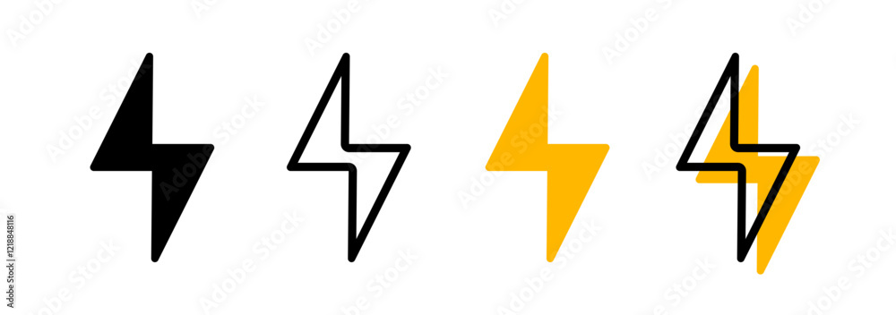 Set Thunder icon  flash electric Charge, Bolt, simple Design, Isolate background Set Thunder icon  flash electric Charge, Bolt, simple Design, Isolate background