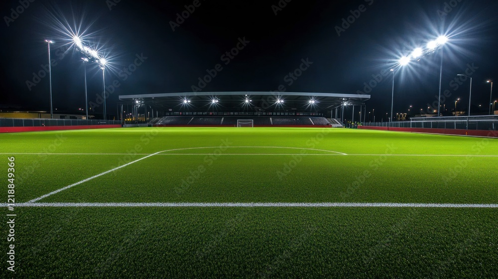 Fototapeta premium Night Football Stadium: Illuminated Pitch Under Floodlights