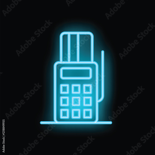 Neon style icon of a credit card being inserted into a pos terminal