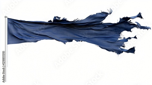 Torn blue flag, windswept, isolated, white background; website banner
