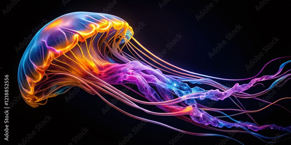 Obraz premium Black Silhouette Jellyfish, Abstract Underwater, AI Art, Dark, Elegant