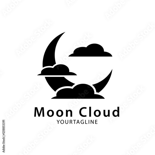 Crescent logo and three cloud elements. Simple and unique design for your business
